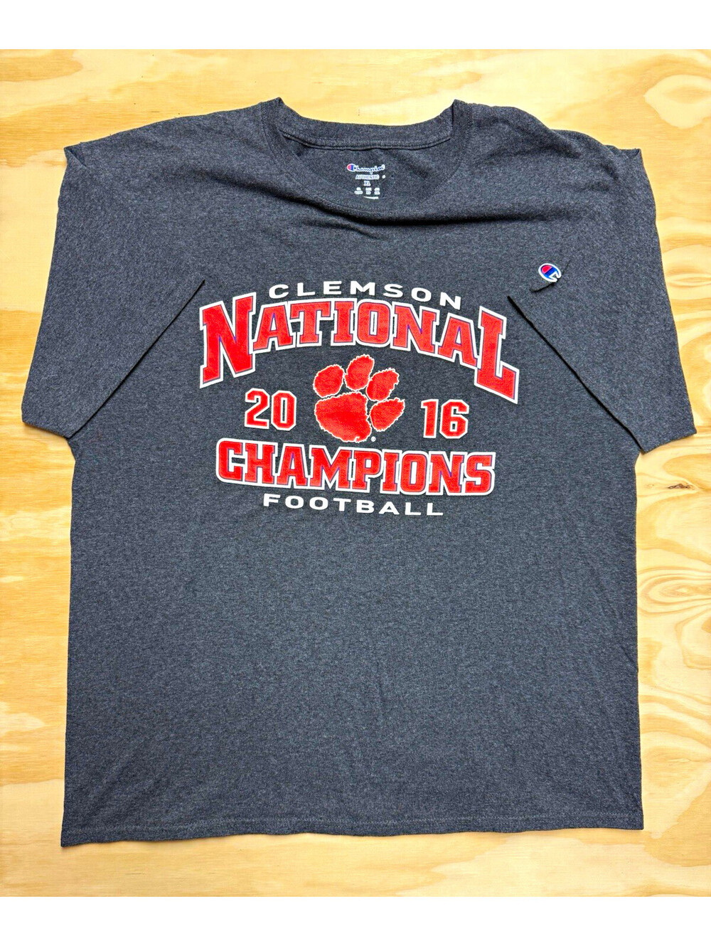 Champion Clemson Tigers 2016 National Champions Football Gray T-Shirt Size XL